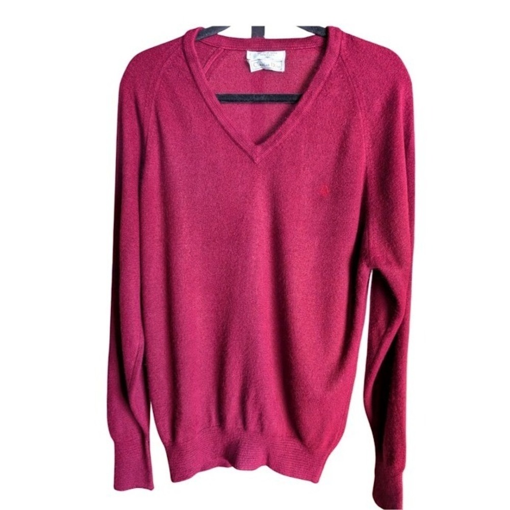 Christian Dior Mens Vintage V-Neck Sweater Burgundy Orlon Acrylic Size M USA